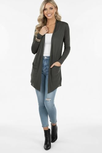 Image of ToBeInStyle Womens Open Front Long Sleeve Lightweight Asymmetrical Draped Cardigan with Side Pockets
