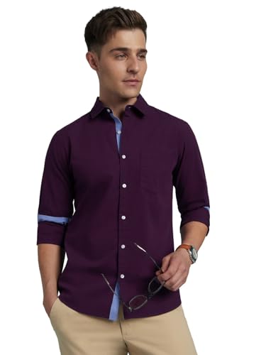 Image of Dennis Lingo Men Cotton Solid Slim Fit Casual Shirts