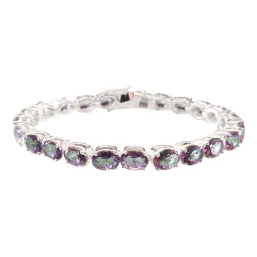Natural Mystic Topaz Bracelet, Quartz Jewelry, Birthstone, Sterling Silver, Silver Jewelry, Silver Bracelet, 925 Silver, Bracelet For Wedding Anniversary, Christmas Gift, Women Bracelet Bangle #TOP3