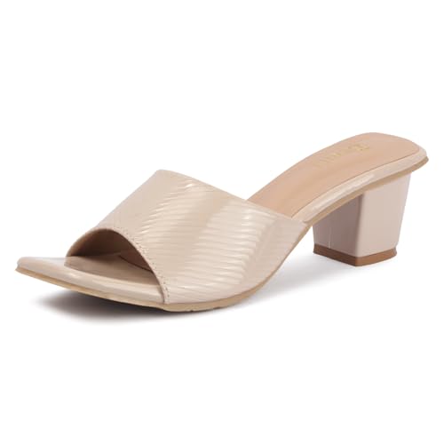 Image of Denill Women's Slip-On Heeled Sandals Square Toe, Textured Upper & Non-Slip Sole