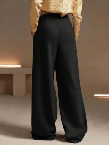 Image of KOTTY Women's High Waist Flared Wide Leg Trousers - Stylish Cotton Linen Palazzo Pants for Office Wear, Casual, and Straight fit