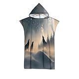 LODMLOER Lobo Aullando En La Pradera Animal Poncho de Surf de Secado rápido, Toalla Cambiante, Bata con Capucha para Adultos o Familia, Microfibra, natación, Playa, Surf, Buceo, baño en casa