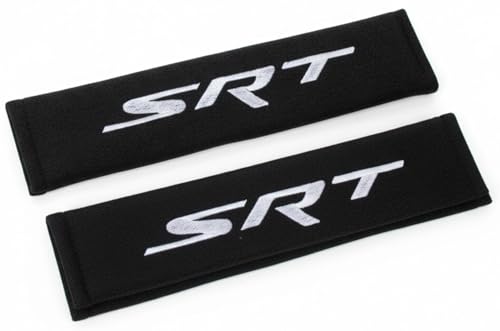 Detroit Shirt Company Dodge SRT Logo Neoprene Embroidered Car Seat Belt Cover Pad Lightweight, Durable- Licensed and Authentic (Set of 2)