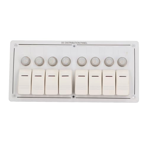 Pre Wired Toggle Switch Panel 8 Gang Toggle Switch Panel Aluminium Housing Bracket Switch Panel with Overload Protector and Red LED for Marine RV Car Boat Vehicle