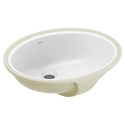 Moen White Vitreous China Undermount Sink, 19.25 X 16.25 X 7.75 Inch Oval Bathroom Sink with a High...
