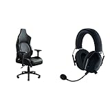 Razer Iskur Gaming-Chair: Ergonomic Lumbar Support System & BlackShark V2 Pro Wireless Gaming Headset: THX 7.1 Spatial Surround Sound - 50mm Drivers - Detachable Mic - Black