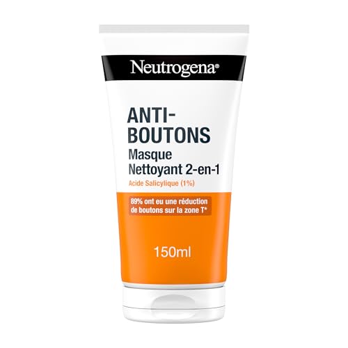 Neutrogena – Masque Nettoyant 2-en-1 (tube de 150 ml) – Nettoyant visage à l'acide salicylique (1%) – 89% ont constaté une réduction des boutons sur la zone T*