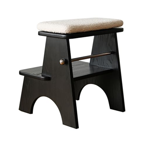 Tabouret 2 marches robuste en frêne noir avec repose-pieds rétro - 3
