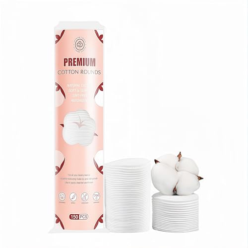 150 Count 100% Organic Cotton Rounds | Soft, Reusable & Hypoallergenic Makeup Remover Pads | No Lint,Double-Sided for Toner & Skincare (2.3