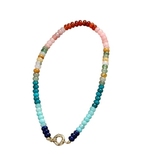 WIPWEKARAT New For Fashion Bohemian Style Multi - Color Natural Stone Checkerboard Beads Gold Spring Clasp Short Necklace