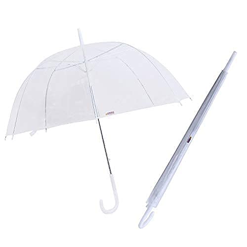 Clear Transparent Umbrella - Compact Windproof Umbrella with Strong Black Frame & White J-Shape Handle for Women, Girls & Kids, Stylish Rain Protection Chatta for Office, Travel & Photoshoot