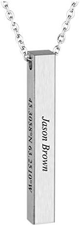 Jovivi Personalised Name Bar Necklace Silver Engraved Date Stainless Steel Custom Bar Pendant ID Necklace Boyfriend Dad Son Birthday Valentines Gifts for Men Boys
