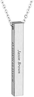 Jovivi Personalised Name Bar Necklace Silver Engraved Date Stainless Steel Custom Bar Pendant ID Necklace Boyfriend Dad Son Birthday Valentines Gifts for Men Boys