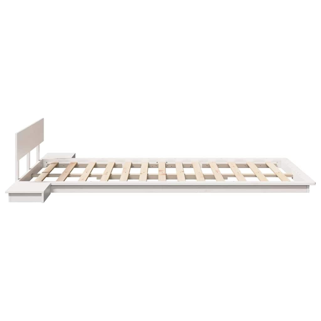 vidaXL Estructura de Cama Blanco 120 x 200 cm Madera | Incluye cabecero y mesas de noche, Dos mesas de noche por separado, Hecha de madera maciza de pino
