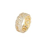 BEIBEINOYA Men's Ring, 14K Gold 10mm Bubble Cuban Ring with Moissanite, Solid Full Eternity Band, Hypoallergenic Luxury Jewelry, Bold Fashion Gift for Men (Yellow Gold, 11)