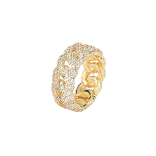 BEIBEINOYA Men's Ring, 14K Gold 10mm Bubble Cuban Ring with Moissanite, Solid Full Eternity Band, Hypoallergenic Luxury Jewelry, Bold Fashion Gift for Men (Yellow Gold, 11)