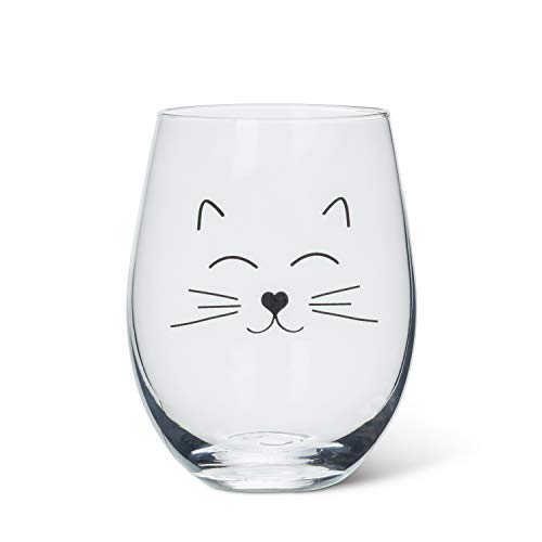 Abbott Collection Home 27-Purr-SG Cat Face Stemless Goblet, 5 inches high, Clear/black