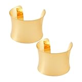 Hopzab 2 pulseras para mujer, brazalete geométrico ancho abierto, brazalete ancho de moda, joyería gruesa minimalista, puños ajustables de oro, pulseras envolventes