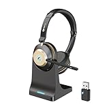 Earbay Wireless Headset, Bluetooth Headset With Microphone Noise Canceling & USB Dongle, V5.3 Bluetooth Headphone with Charging Dock & 50hrs Working Time for Computer/Phones/Teams/Skype/Zoom/Office