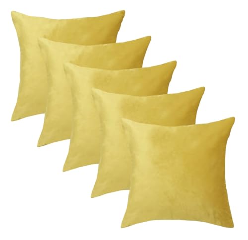 Image of Amazon Brand - Umi Velvet Decorative Cushion Cover 18x18 Inch - Set of 5, Soft Solid Square Throw Pillow Covers for Sofa, Living Room or Home Decor - 45x45 cm in Yellow Color