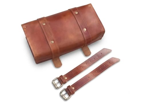 Bolsa de herramientas para motocicleta M RUFOUS en cuero marrón claro: alforja de cuero de búfalo miniatura 4