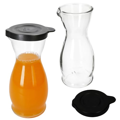 MamboCat Mia Misura Lot de 2 carafes à vin avec couvercle en plastique noir I 0,5 l Calibré I Carafe en verre avec bec verseur pour vin, eau, jus, lait, etc.