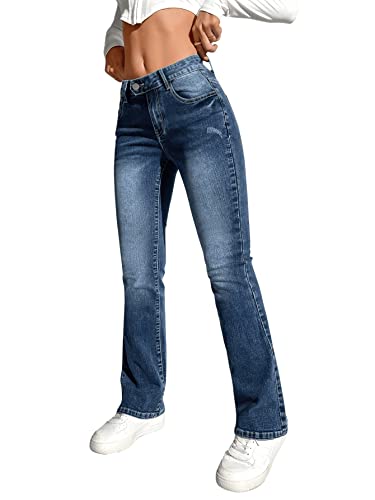 SweatyRocks Women's Low Rise Jeans Casual Zipper Fly Flare Leg Denim Pants with Pocket3