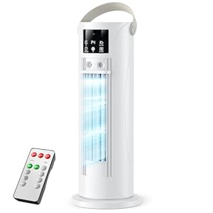 Climatiseur Mobile 4 en 1 Silencieux 28dB, Rafraîchisseur d’Air Mode Tempête, Oscillation 120°, 4 Vitesses Vent Naturel 3D Sommeil, 2 Brumisations, Minuterie 8H pour Chambre Bureau（Blanc ）