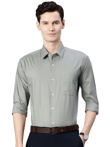 Majestic Man Men’s Solid Cotton Blend Wrinkle-Resistant Slim Fit Easy-Iron Formal & Office Wear (Light Grey, Medium)