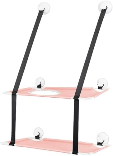 CHIANART 猫 窓用ハンモック 猫窓用ベッド 吸盤 強力 2段 耐荷重25kg 省スペース 取り付け簡単 吊り猫ベッド 通気性メッシュ 日光浴 ネジ型 洗濯可能 ストレス解消 (ピンク)