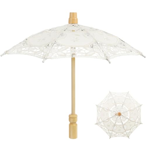 STOBOK Small Elegant Lace Wedding Umbrella, 11.81in Beige Cotton Parasol with Vintage Handle for Bride Photoshoots & Decor, Romantic Party Accessory for Weddings, Dollhouses, Special Occasions