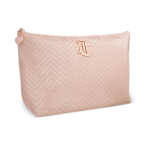 Juicy Couture Pink Blush Makeup Bag Cosmetics Organizer Travel Essentials Top Zip Pouch Faux Patent Leather Zig Zag Pattern