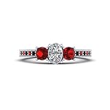 Inklusive Reinigungstuch DFJ Damen - 0,925 Sterling-Silber 925 Oval and Round White Red Black Diamant