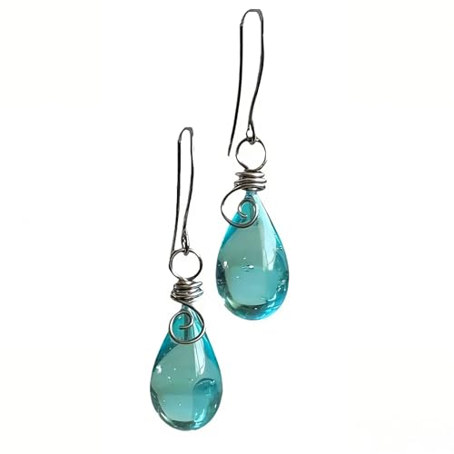 Recycled Glass Water droplet Earrings NecklaceHandmade Drop Earrings/NecklaceBeach Jewelry Inspirational Gifts for Women Mom Sister (Earrings free size)