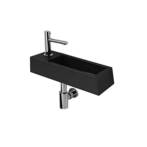 Lave main Rectangulaire Gain de place Gauche - Céramique Noire - 38x15 cm - Minimalist