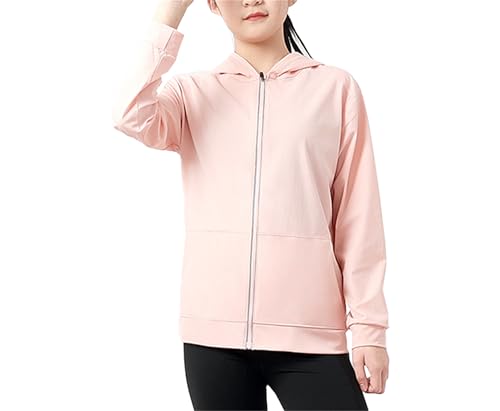 Cromoncent Girls UPF 50+ Sun Protection Light Jackets Quick Dry Zip Up Hooded Cooling Shirts, 4-12 Years