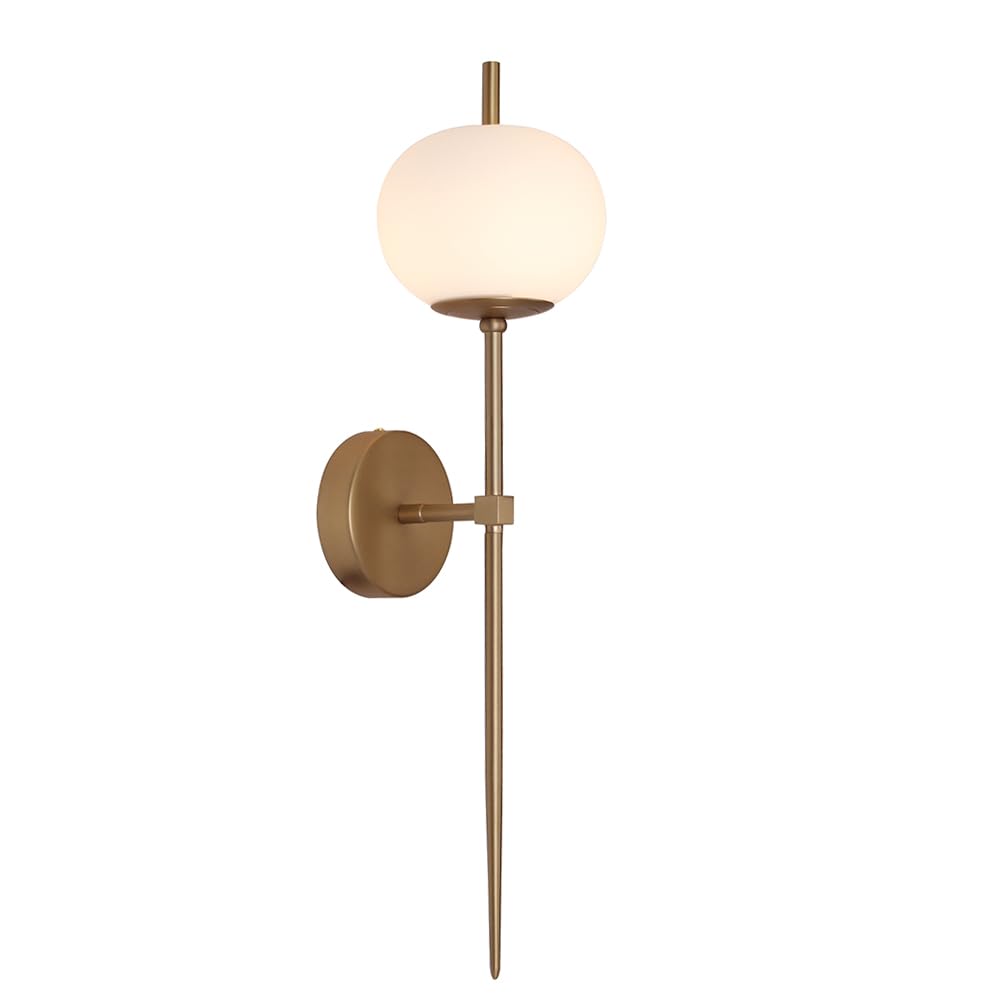 JC TOPA Mid Century Modern Wall Sconces, Contemporary Long Pole Arm Globe Wall Light Fixtures for Bedroom Dining Room Bathroom Hallway, Brass