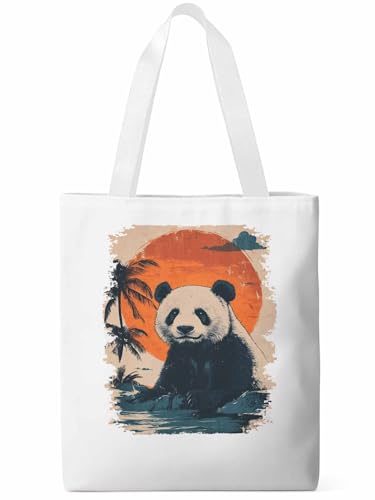 Canvas Tote Bags,Grocery Shopping Cloth Bag Panda Sun Tree Reusable Shoulder Bags Tote Bag for Travel Work Gym