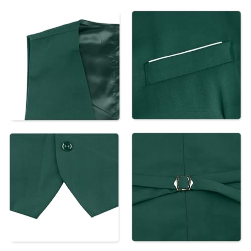 Costume Homme Mariage 3 Pièces Slim Fit Smoking Costumes Couleur Pure Formel Veste Gilet et Pantalon Homme, Vert, L – vue 6