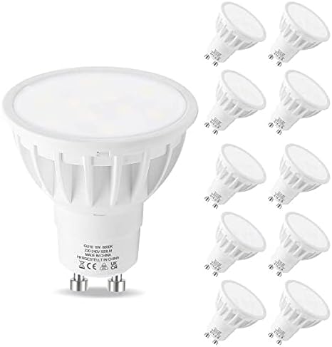 GU10 LED Bulbs Cool White 6000K, LEHASI 6W LED Spotlight 50W Halogen Equivalent, 500LM, Energy Saving Light Bulbs, 120° Beam Angle, Non Dimmable, Pack of 10