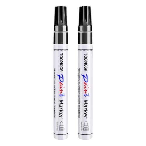Black Paint Pens Permanent Paint Markers - 2 Pack Oil Based Marking Pens, Medium Point, Quick Drying and Waterproof Pens for Rock Painting Car Tyre Metal, Plastic, Canvas, Wood