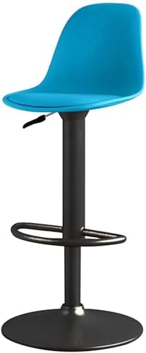 MiluFox カウンターチェア 回転椅子 ハイチェア 昇降椅子 背もたれ付き バースツール ダイニング椅 高さ調節可能 360度回転 足置き PUレザー (ブルー,黒いシャーシ【座面高さ60-80cm】)