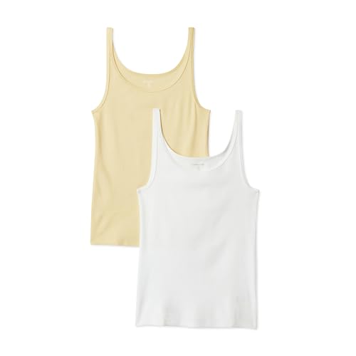 Amazon Essentials Womens Slim-Fit Thin Strap Tank Pack of 2 Pastel Yellow/White S