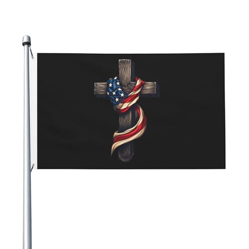 Wooden Cross Usa Flag America Christianity Faith Grommet Flags 3x5