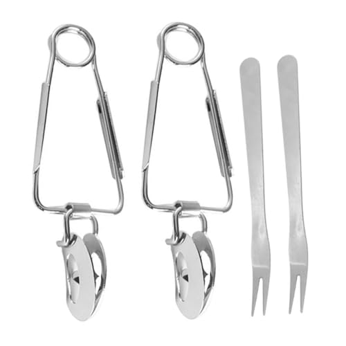 EXHUMKY 4pcs Stainless Steel Food Tongs and Forks Set Non-Slip Spring Clamp Mini Kitchen Tools for Serving Snail, Seafood, Appetizers in Home and Restaurant
