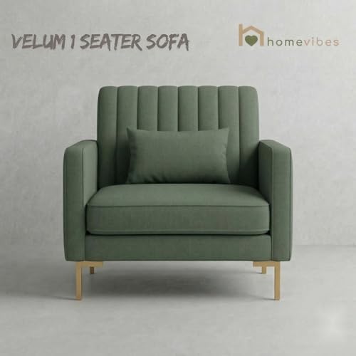 Image of 1 Seater Velum Fabric Sofa Set for Living Room, Modern Design with High Density Foam, Solid Wood Frame, Ergonomic Comfortable Seating for Home & Office (Frosty Green, 1 Seater) | Soft foam comfort