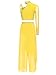 Hularka Women's Lyrical Dance Outfits Shiny Crop Top with Wide Leg Pants for Stage Performance Yellow XX-Large