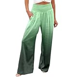 Damen Palazzo Hose Farbverlauf Weites Bein Hohe Taille Smocked Waistband Locker Sitzend Freizeithose Sommerhose Leicht Bequem Rosa Mint Lila Blau Grün Elegant Yoga Strand Urlaub