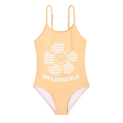 Image of Zando Toddler Girl Swimsuit - Cute Apricot Smiley Face 4t Bathing Suits for Girls, Adjustable Quick Dry 5T Swimsuit Girls, One Piece Kids Swimwear for Summer Beach Vacation Waterpark Wear 4-5T