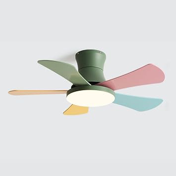 Simple Wood Low Profile Ceiling Fan with Light 36 Inch Flush Mount Bedroom Ceiling Fan LED Ceiling Fans with Lights and Remote 5-Blade Color Fan Blade Kids Room Mute Ceiling Fan Light
